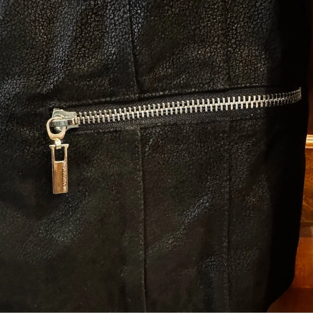 Wilsons Leather Women’s Black Moto Jacket Silver Zippers Medium